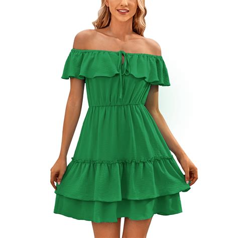 Weaiximiung Women In Spring Summer Ruffled Sleeves Sweetheart Shoulder Pure Color Dress Womens