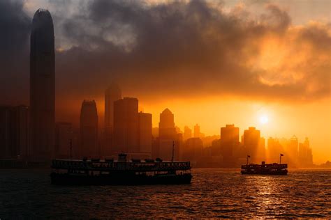 Wallpaper Sunlight Landscape Boat Sunset Sea City Apartments Cityscape Hong Kong