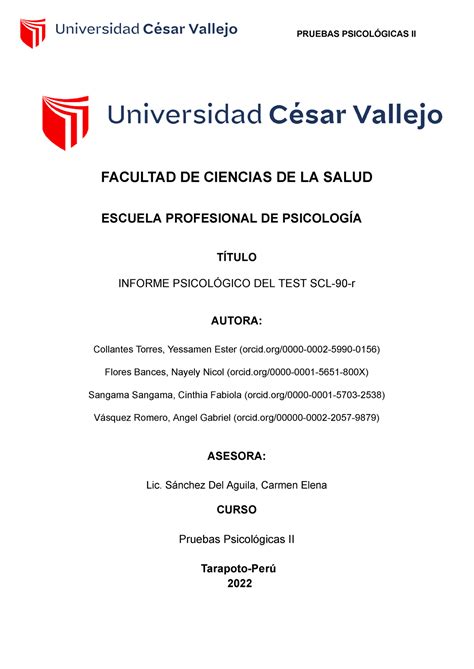 Informe Psicológico Del Test Scl 90 R Facultad De Ciencias De La