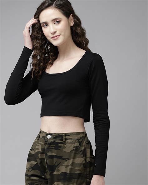 Buy Womens Black Slim Fit Crop Top For Women Black Online At Bewakoof