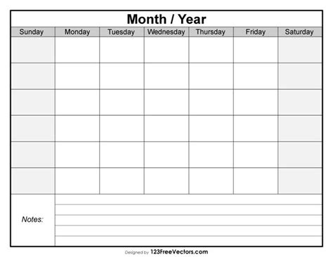 Blank Monthly Calendar Template - Free Vector Download