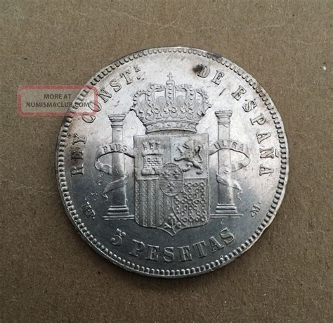 Spain Alfonso Xii Mpm Pesetas Silver Coin Almost