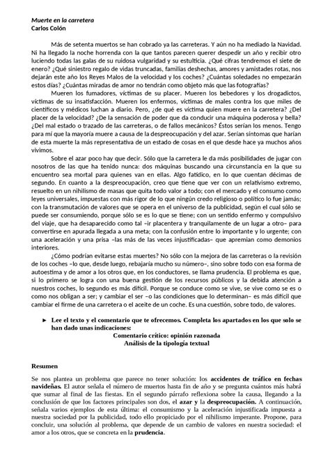 Ejemplo De Comentario Del Texto Evau 2 Bachillerato Docsity