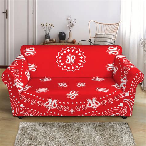 Red Paisley Bandana Print Loveseat Slipcover Gearfrost