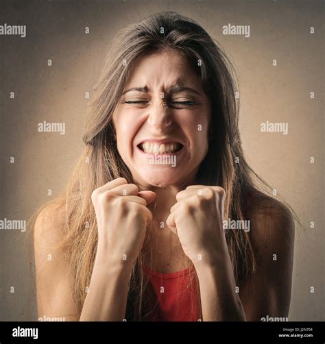 Brunette Woman Being Nervous Stock Photo Alamy