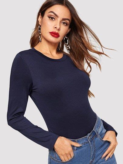 Form Fitting Solid Tee Long Sleeve Form Fitting Long Sleeve Casual