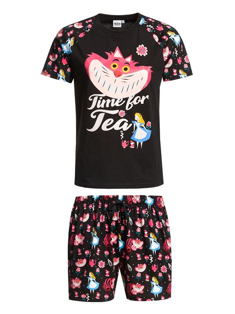 Alice In Wonderland Tea Short Pyjama Female Black Alllover Napo Webshop