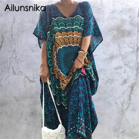 Ailunsnika African Kaftan Dresses 2018 Women Summer Loose Ethnic