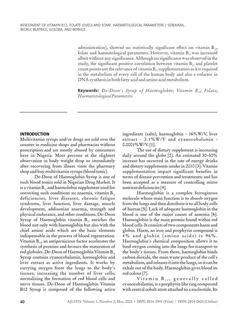 Solution Assessment Of Vitamin B Folate Levels Studypool