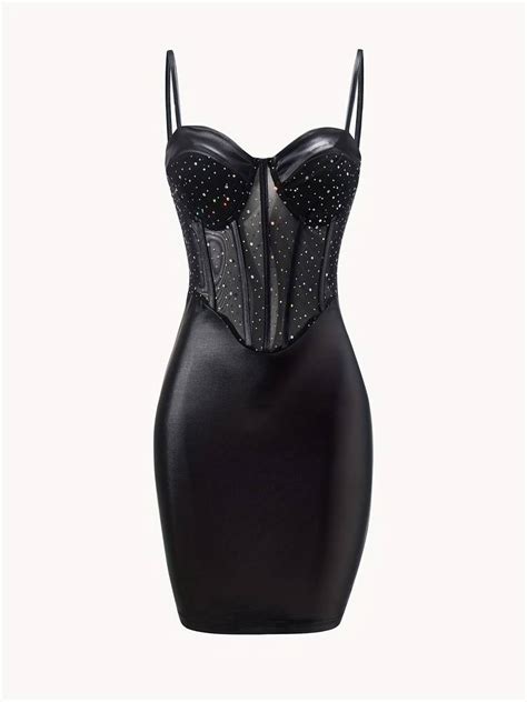 Rhinestone Bustier Bodycon Cami Dress Sexy Backless Spaghetti Dress