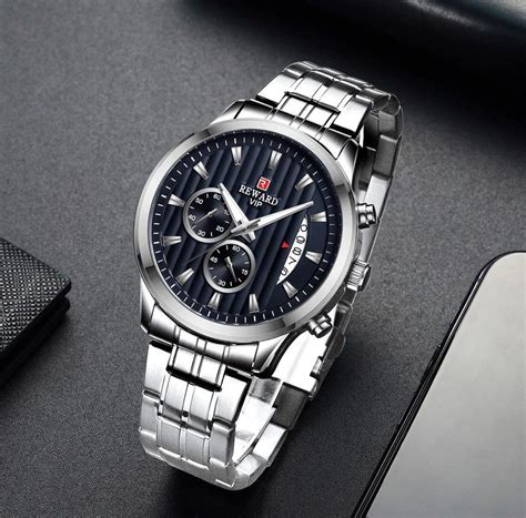 Reward Argent Bleu Montre De Luxe Hommes En Acier Inoxydable