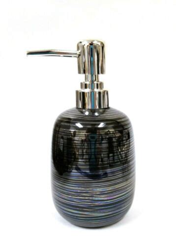 NEW BLACK CERAMIC SPIRAL SOAP LOTION DISPENSER WITH POLISHED SILVER