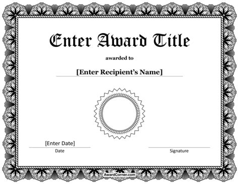 Black Award Seal Certificate Template For Microsoft Word