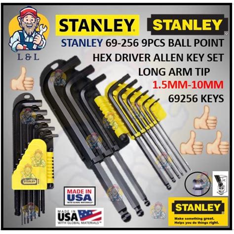 STANLEY 69 256 9PCS BALL POINT HEX DRIVER ALLEN KEY SET LONG ARM TIP 1