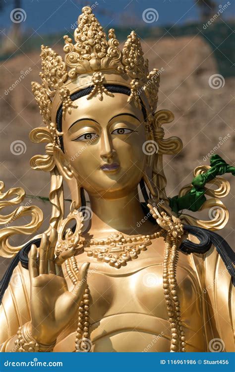 Golden Goddess Statue At Great Buddha Dordenma A Giant Golden Golden