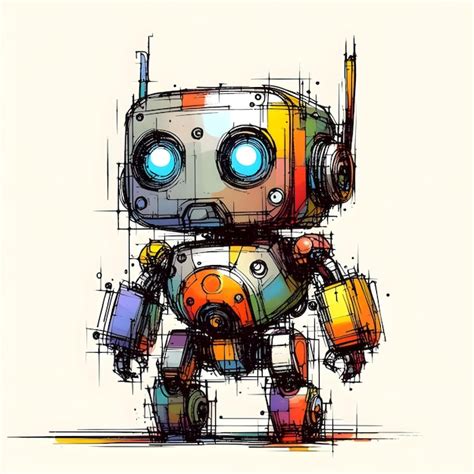 Premium Photo Minimalist Painting Of Scifi Cute Robot Pen And Ink Sketch