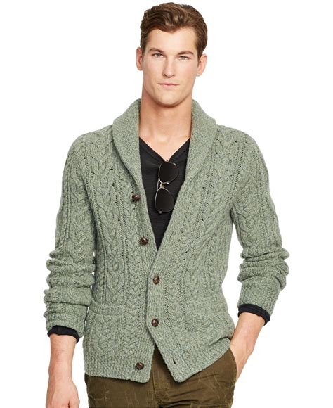 Polo Ralph Lauren Wool Cable Knit Cardigan In Green For Men Sage