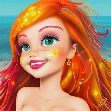 Smiling Mermaid With Colorful Hair On A Beach On Craiyon