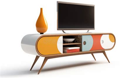 Retro Futuristic Tv Stand With Mid Century Modern Aesthetics Stock