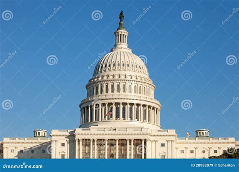 Us Capitol Dome Rear Face On Sunny Winter Day Blue Sky Stock Image