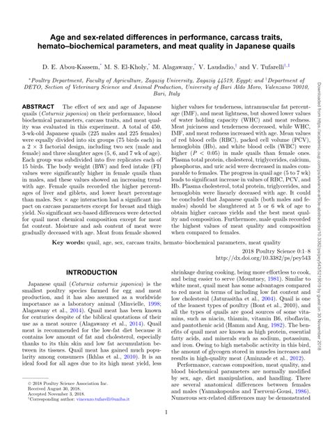 Pdf Age And Sex Related Differences In Performance Carcass Traits