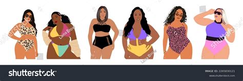 Happy Curvy Girls Bikini Vector Illustration Stock Vector Royalty Free
