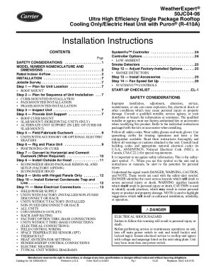 Fillable Online Carrier 50a Single Packaged Rooftop Unit C Fax Email