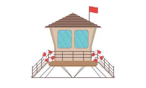 Wooden Lifeguard House In Flat Design Retro Life Guard Tower Isolated