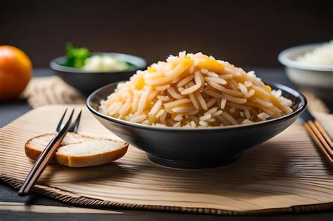 Premium Photo A Bowl Of Noodles With A Slice Of Bread On It