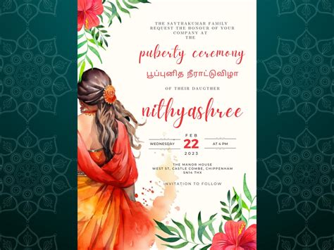 Puberty Ceremony Invitation Half Saree Ceremony Invitation Instant Download Editable Digital