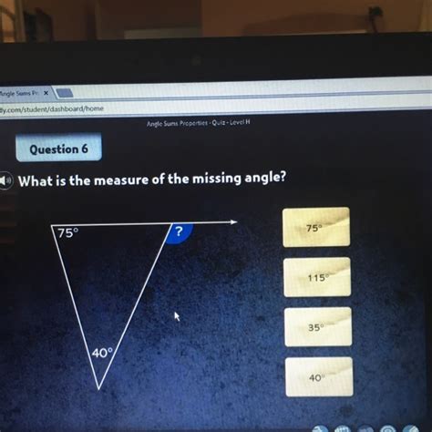 What Is The Measure Of The Missing Angle Brainly