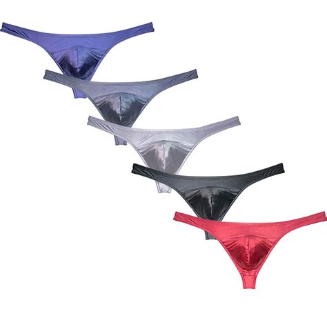 Botmois PACK Men S Low Rise String Briefs Shiny Bulge Pouch Thongs Mini Bikini G String