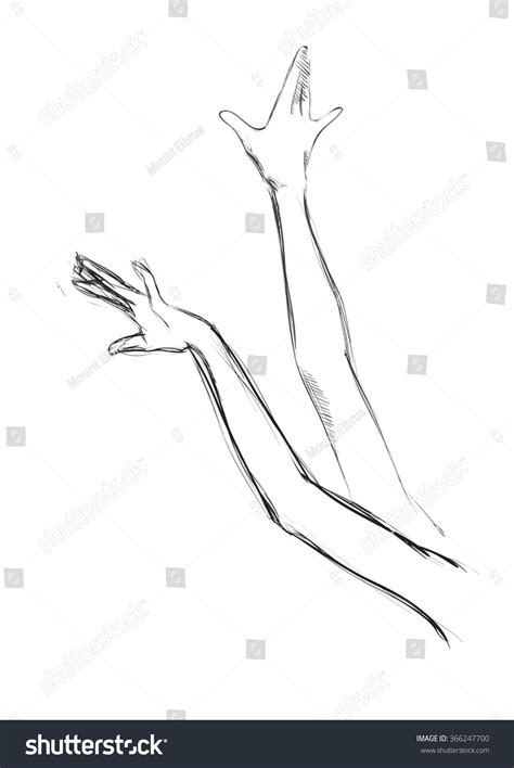 Two Hands Drawing Two Hands Doodle Line Art Sketch Stock Vector Image