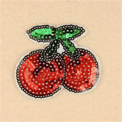 Sequins Patch Cute Applique Embroidery Iron On Patches Deal With It Red Cherry Diy Stickers For