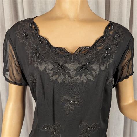 Vintage Lane Bryant Formal Dress From The 1950s Black Chiffon Beaded