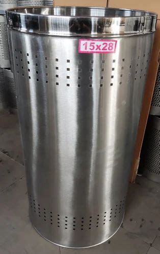 Silver 15x28inch Stainless Steel Perforated Dustbin Size 15x28 Inch