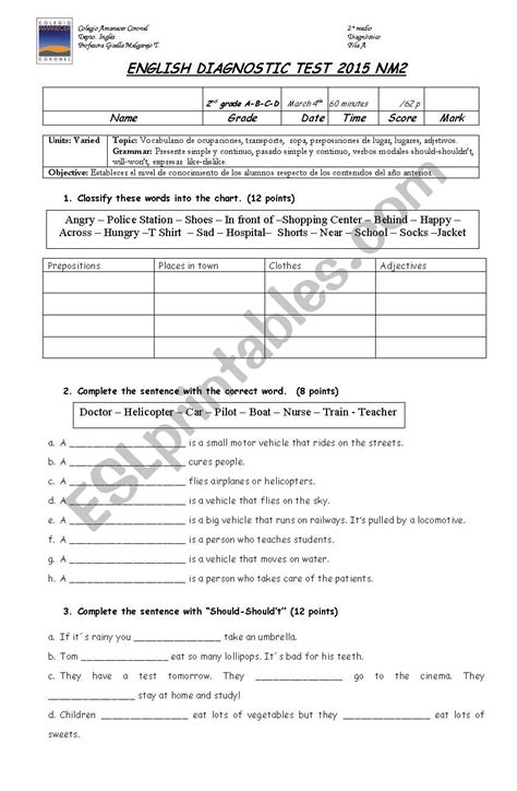 Diagnostic Test For 2nd Grade