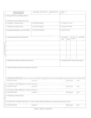 Printable Hazardous Waste Manifest Form Prntbl