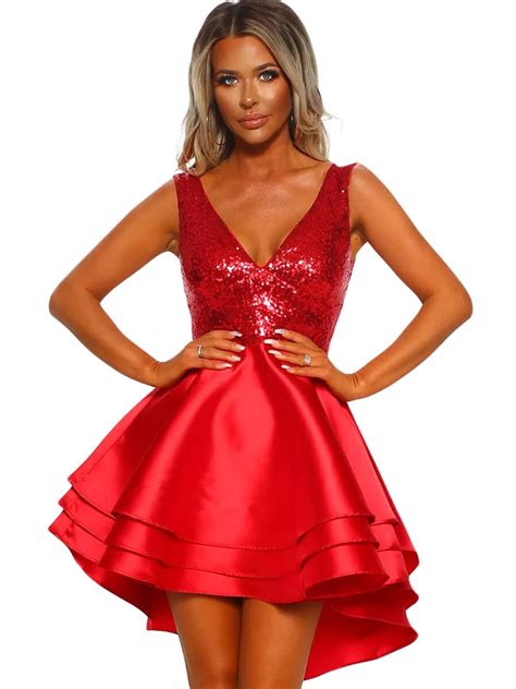 Sequin Multi Layer Skater Dress Red Midi Swing Dress Skater Dress Mini Skater Dress