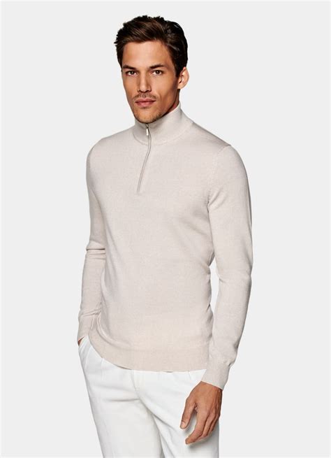 Light Brown Half Zip In Pure Australian Merino Wool Suitsupply Cz