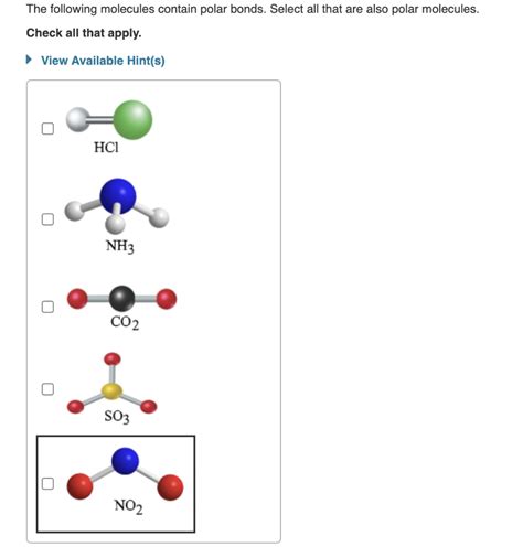 Solved The Following Molecules Contain Polar Bonds Select Chegg