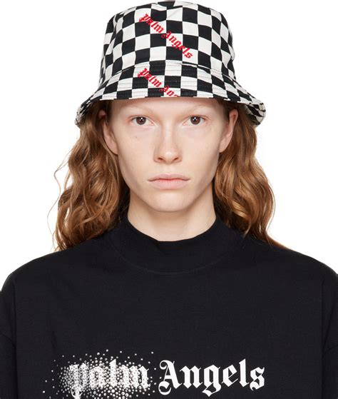 Palm Angels Black And White Damier Bucket Hat Ssense