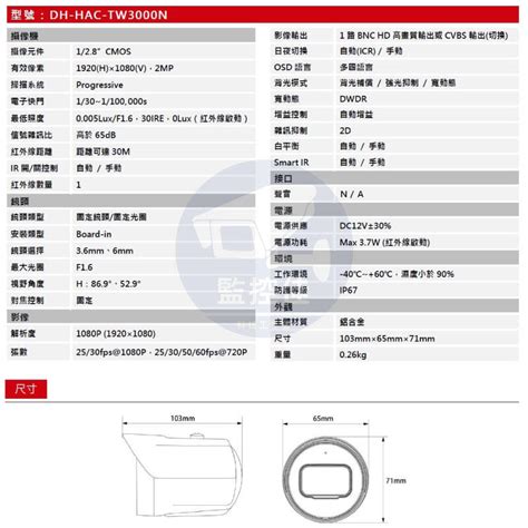 【附發票】大華dahua 星光2mp四合一紅外線30米ip67防水dh Hac Tw3000n 露天市集 全台最大的網路購物市集