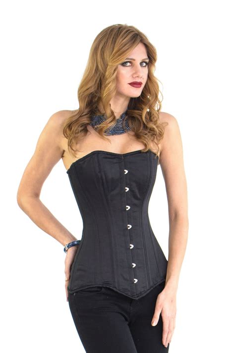 Elvira Black Satin Corset Steel Boned Overbust Corset Glamorous