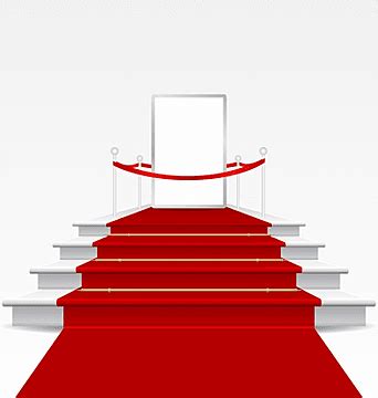 Red Carpet On Stairs Empty White Illuminated Podium Vector Red Carpet