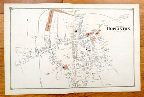 Antique 1875 Hopkinton, Massachusetts Map From J.B. Beers Atlas of ...