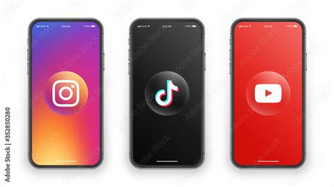 Instagram Tiktok Youtube Logo Icon On Iphone Screen Vector Illustration