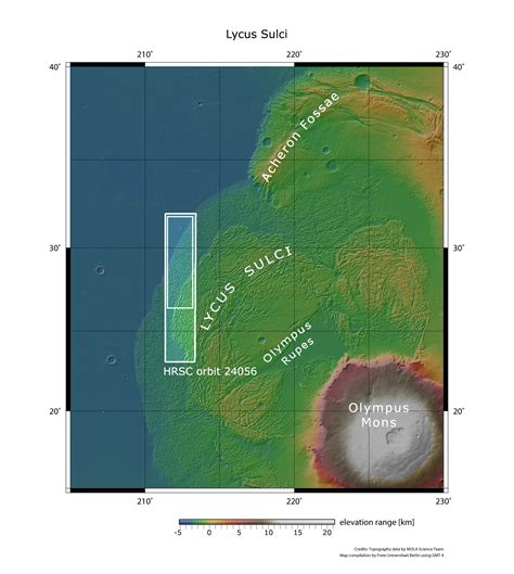 Topographic overview map of the Olympus Mons volcano and the northwest ...