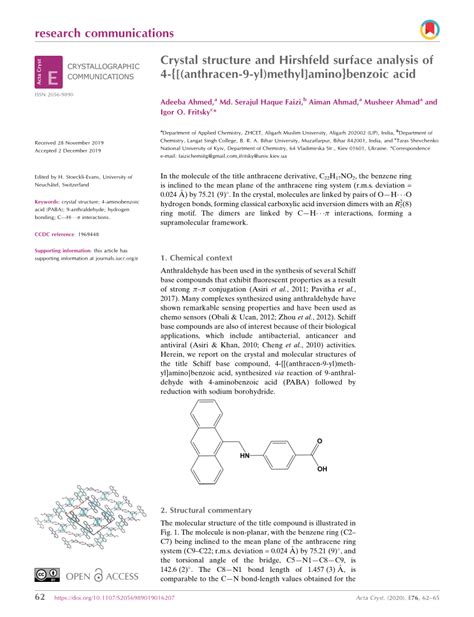 PDF Crystal Structure And Hirshfeld Surface Analysis Of 4