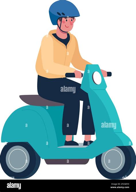 A Man In A Helmet Rides A Modern Moped Vector Flat Style Alternative